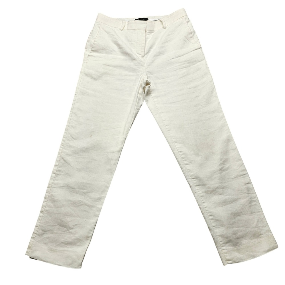 Ann Taylor Chino Pants Women's 4P White Linen Stretch Flat Front Straight Leg
